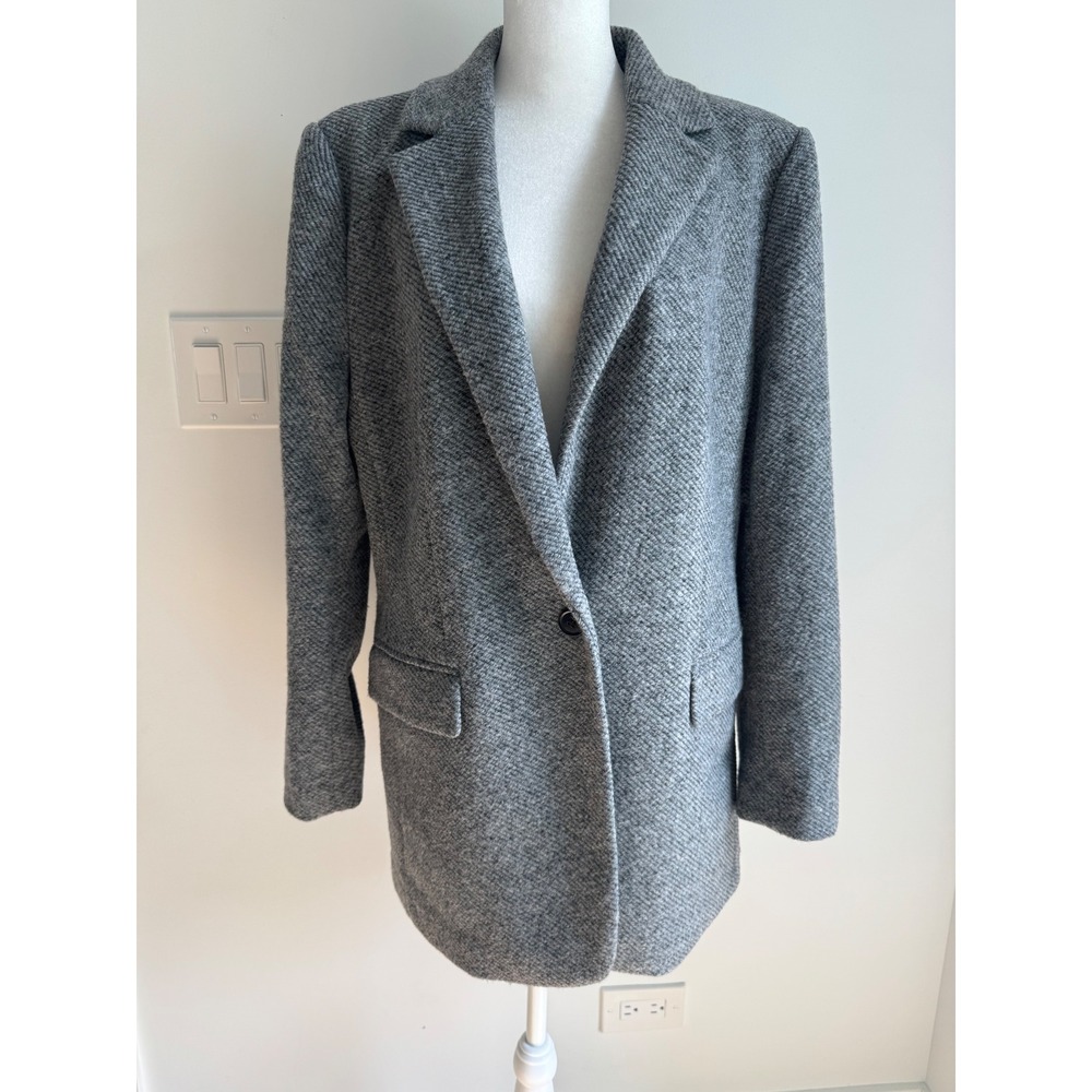 Loft Womens Grey Textured Blazer Coat Size 14 Single Button NEW